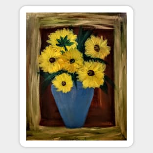 abstract sunflower in a metallic blue vase Sticker